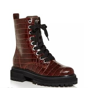 Kurt Geiger NWT Rich Brown Croc-Patterned Moto Boots Sz 40.5